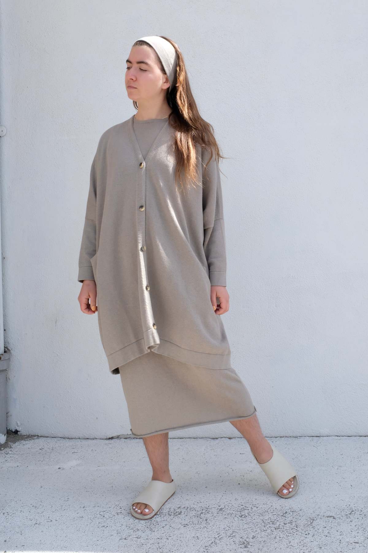 【LAUREN MANOOGIAN】WIDE Knit Cardigan Lauren Manoogian Wide Button Cardigan - Stone | Garmentory