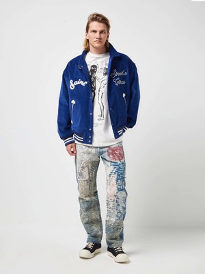 Saint Michael M Blue Corduroy Front Logo Back Clown Printed Jacket