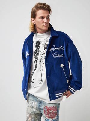 Saint Michael M Blue Corduroy Front Logo Back Clown Printed Jacket