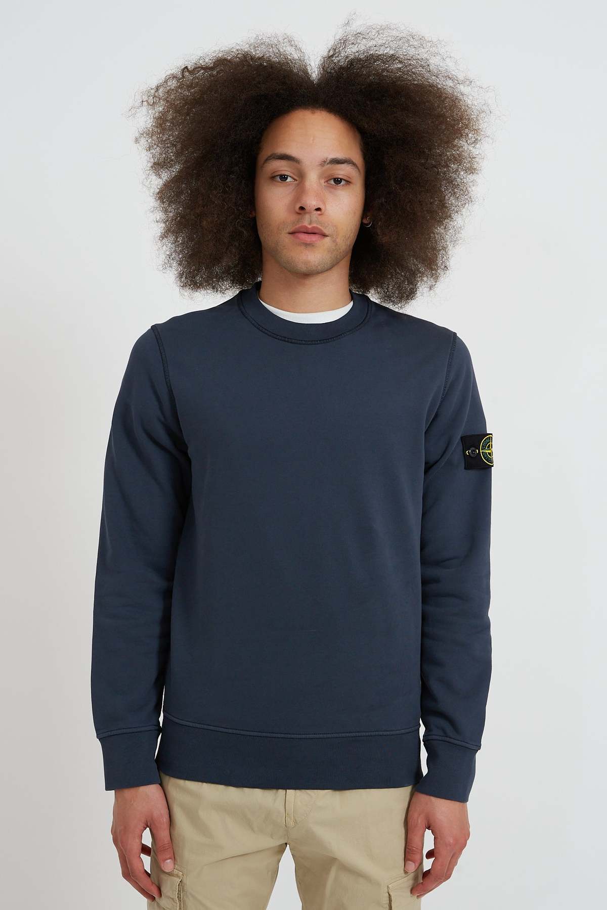 Stone Island Cotton Fleece Garment Dyed Crewneck Sweatshirt Dark
