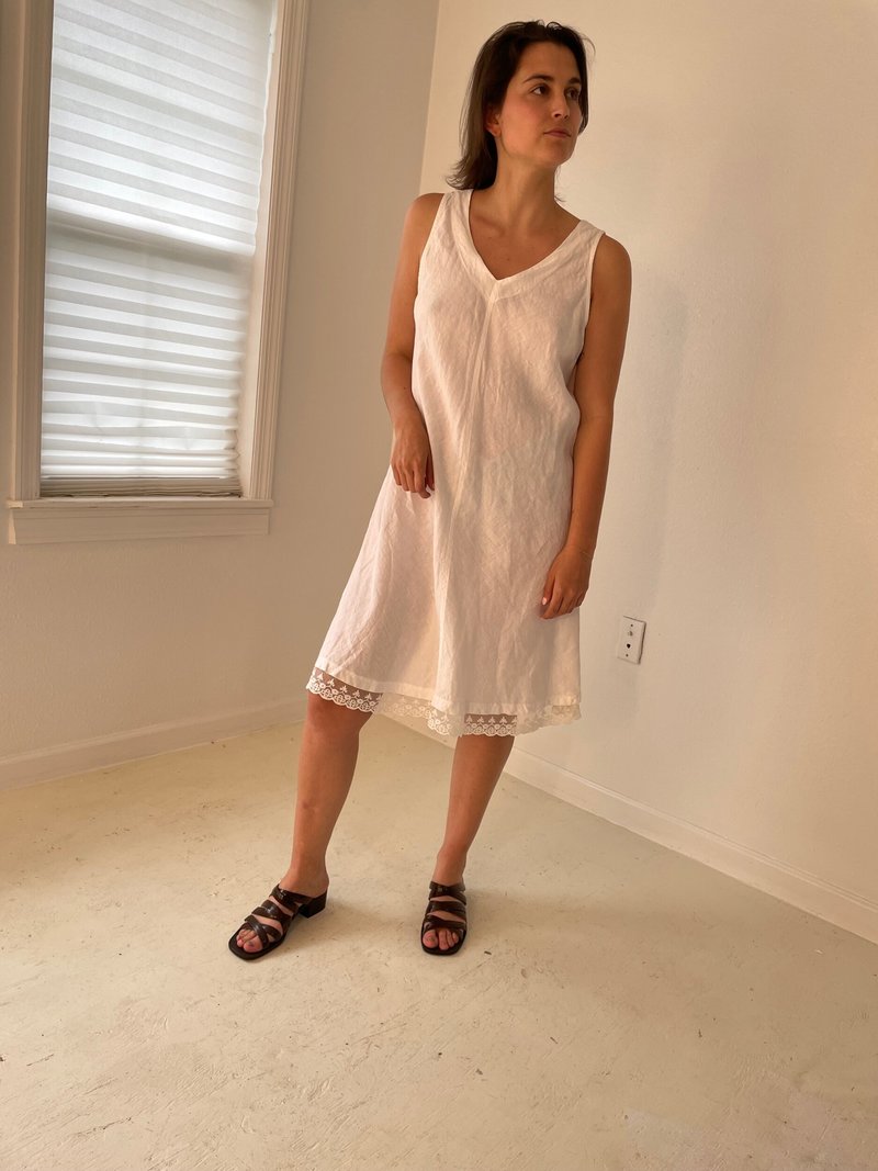 chinese dress ladies 3-Tier Bias Cut Dress in White Linen main image 1