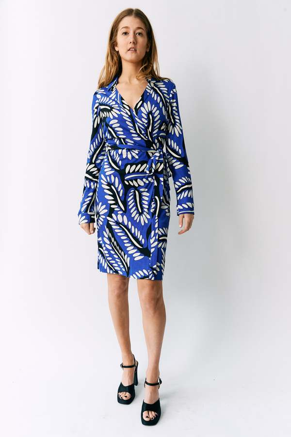 Diane Von Furstenberg Printed Wrap Dress - Blue/White on Garmentory