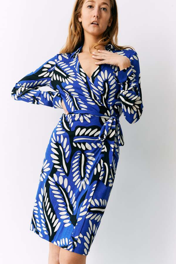 Diane Von Furstenberg Printed Wrap Dress - Blue/White | Garmentory