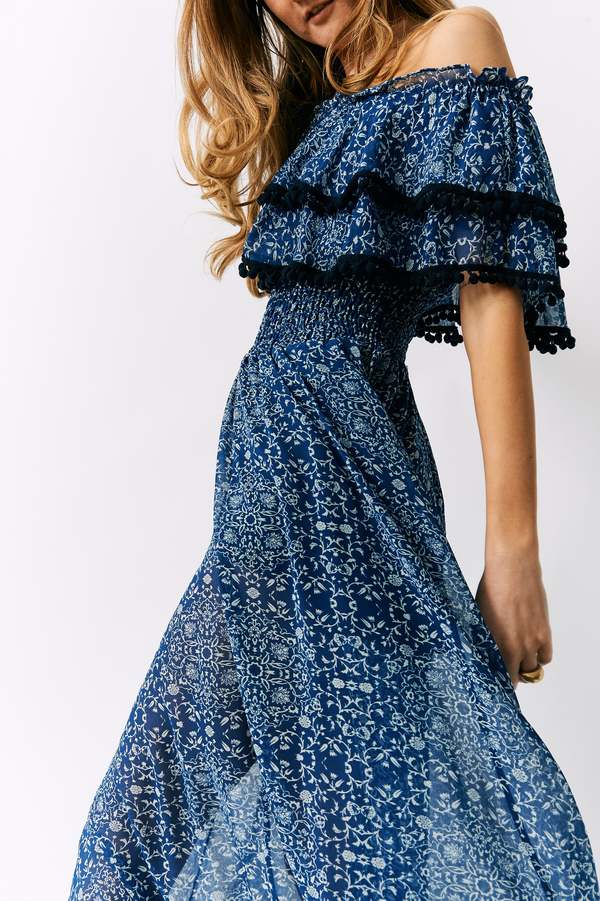 knee length dresses for ladies DRAPED POM-POM SHEER DRESS main image 0