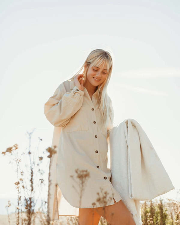 Jennie Corduroy Shirt Button Dress in Beige | Garmentory