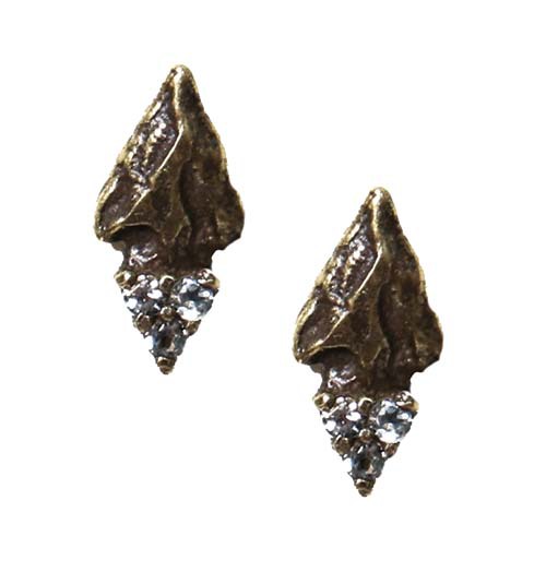 Pamela Love Archer Stud Earrings in Antique Brass with Champagne Diamond Pavé Pamela Love Archer Stud Earrings in Antique Brass with Champagne Diamond Pavé