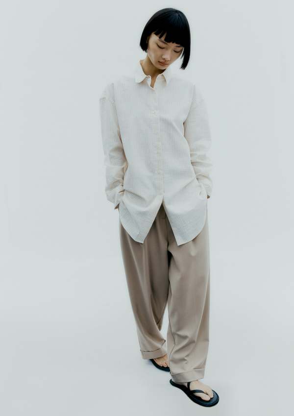 Cordera Relaxed Shirt - Beige Pinstripe
