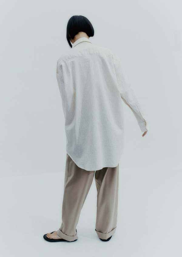 Cordera Relaxed Shirt - Beige Pinstripe