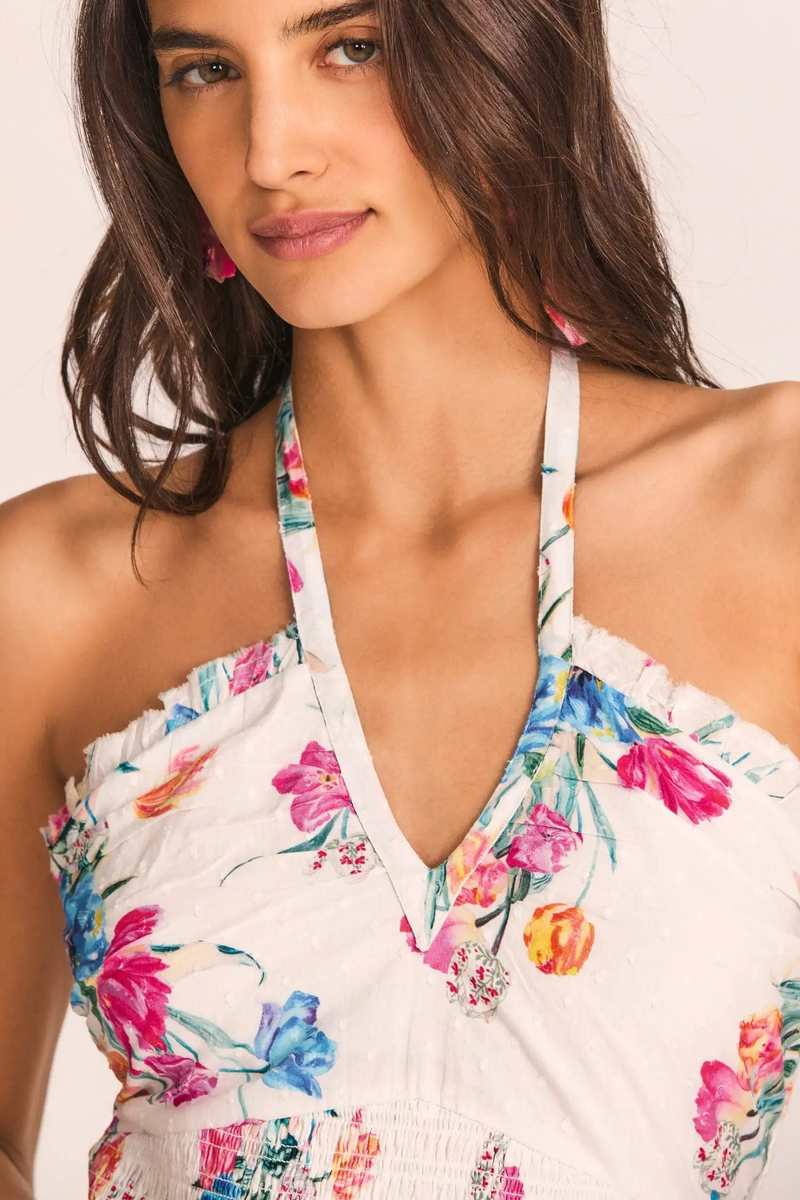 LoveShackFancy Aqua Halter Dress - Vivid Multi
