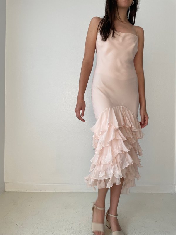 ralph lauren pink satin dress Ralph Lauren Pink Satin Tie-Back Gown by Ralph Lauren