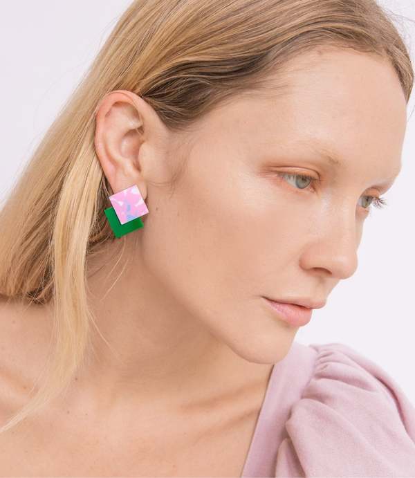 MATTER MATTERS Double Diamond Earrings - Terrazzo Pink/Green
