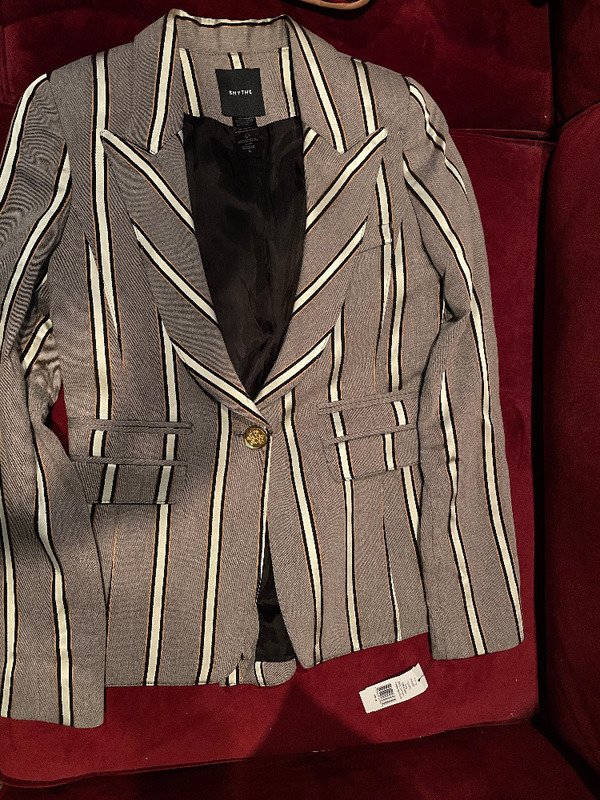 Smythe Peaked Lapel Blazer - Grey Ribbon Stripe