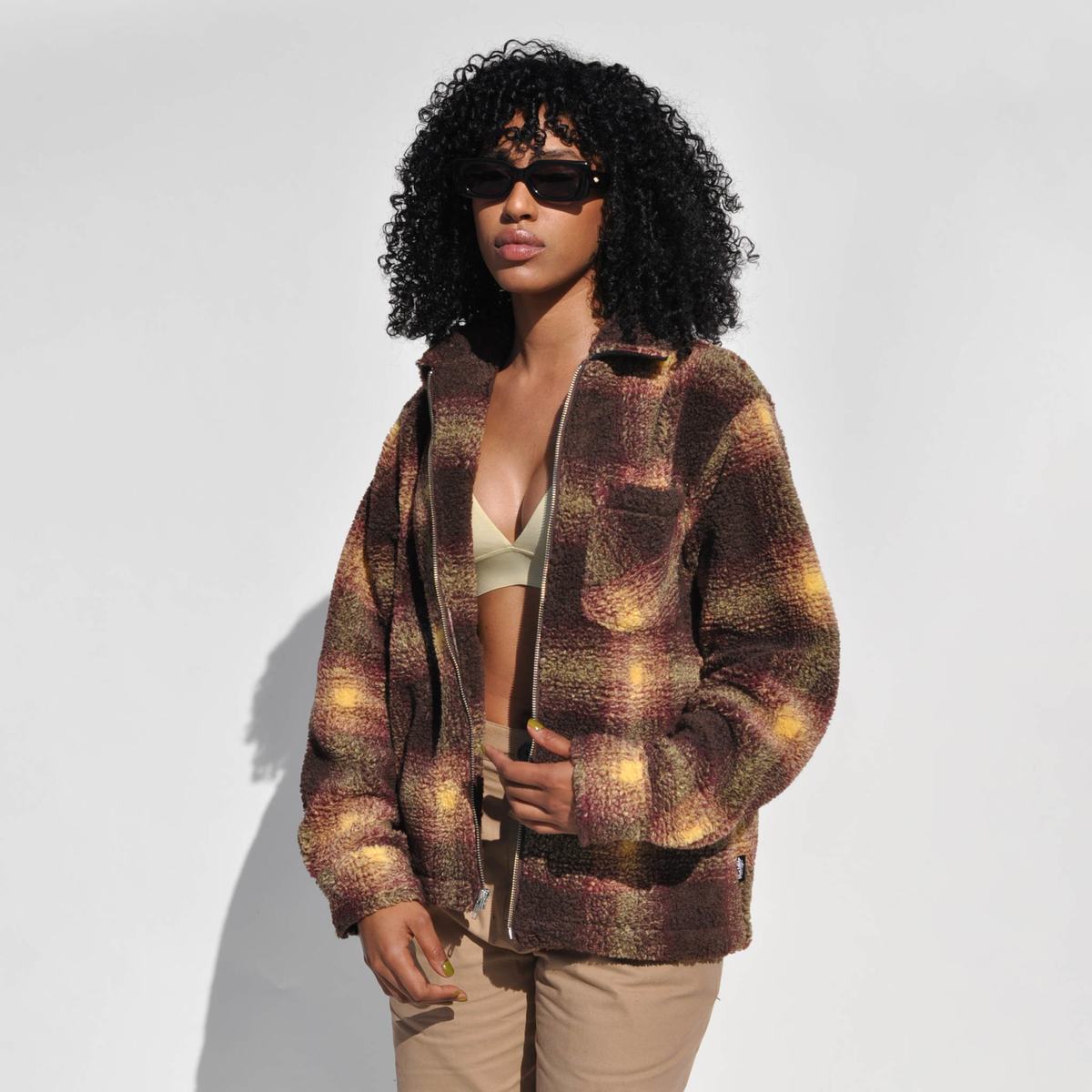 Stussy Shadow Plaid Sherpa Zip Shirt | Garmentory