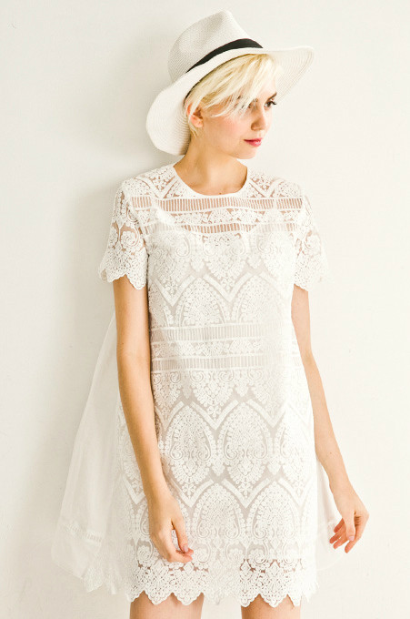 Few Moda White Lace A-Line Doll Dress Few Moda White Lace A-Line Doll Dress