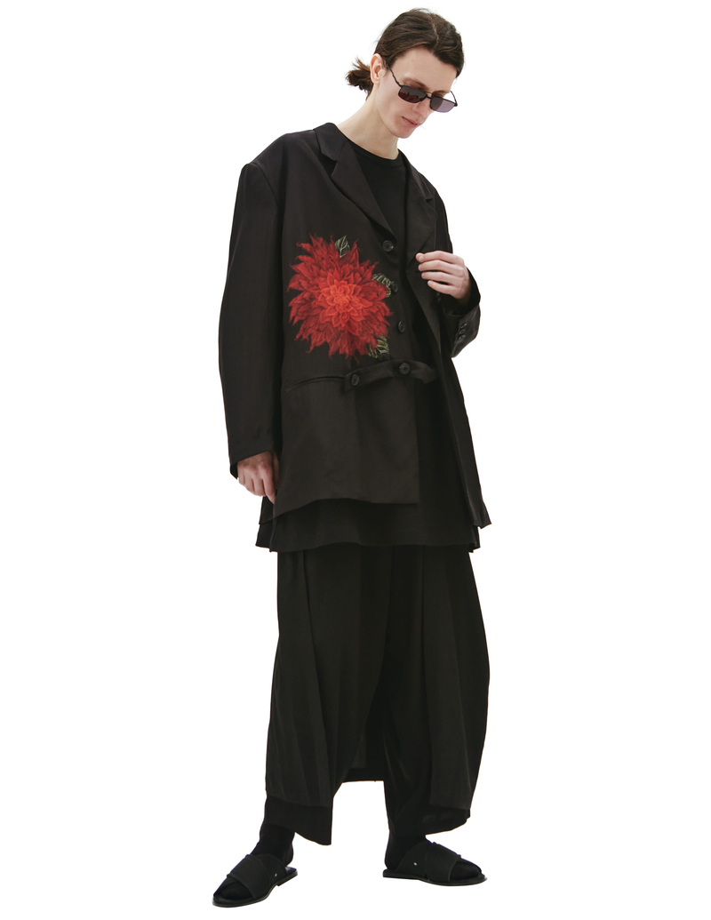 Yohji Yamamoto Dahlia Print Silk Blazer | Garmentory