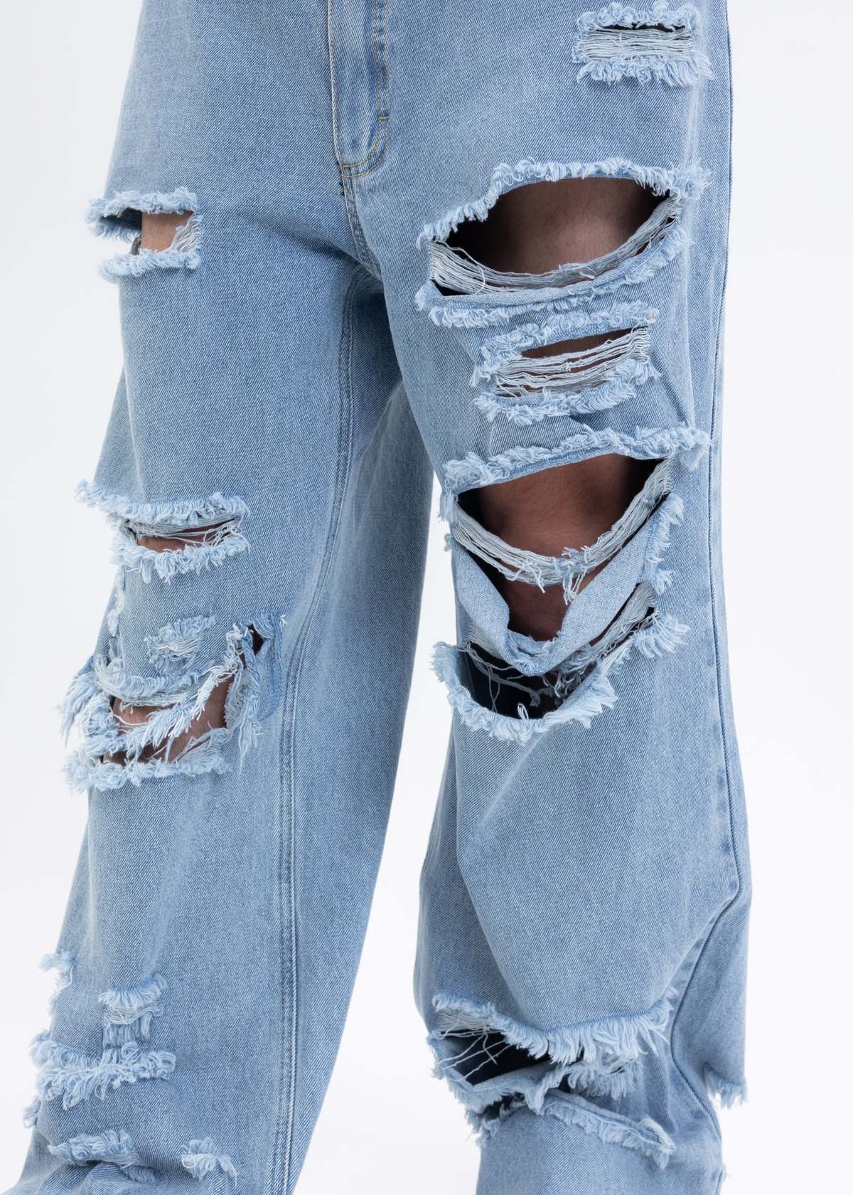 Natasha Zinko PIXEL HEART DENIM RAGGED JEANS - blue | Garmentory