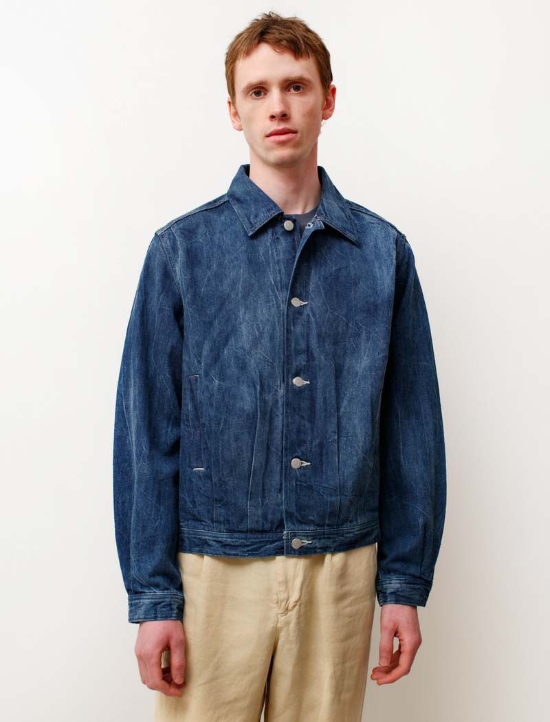 Auralee Selvedge Denim Blouson Lighting Effect Jacket - Blue