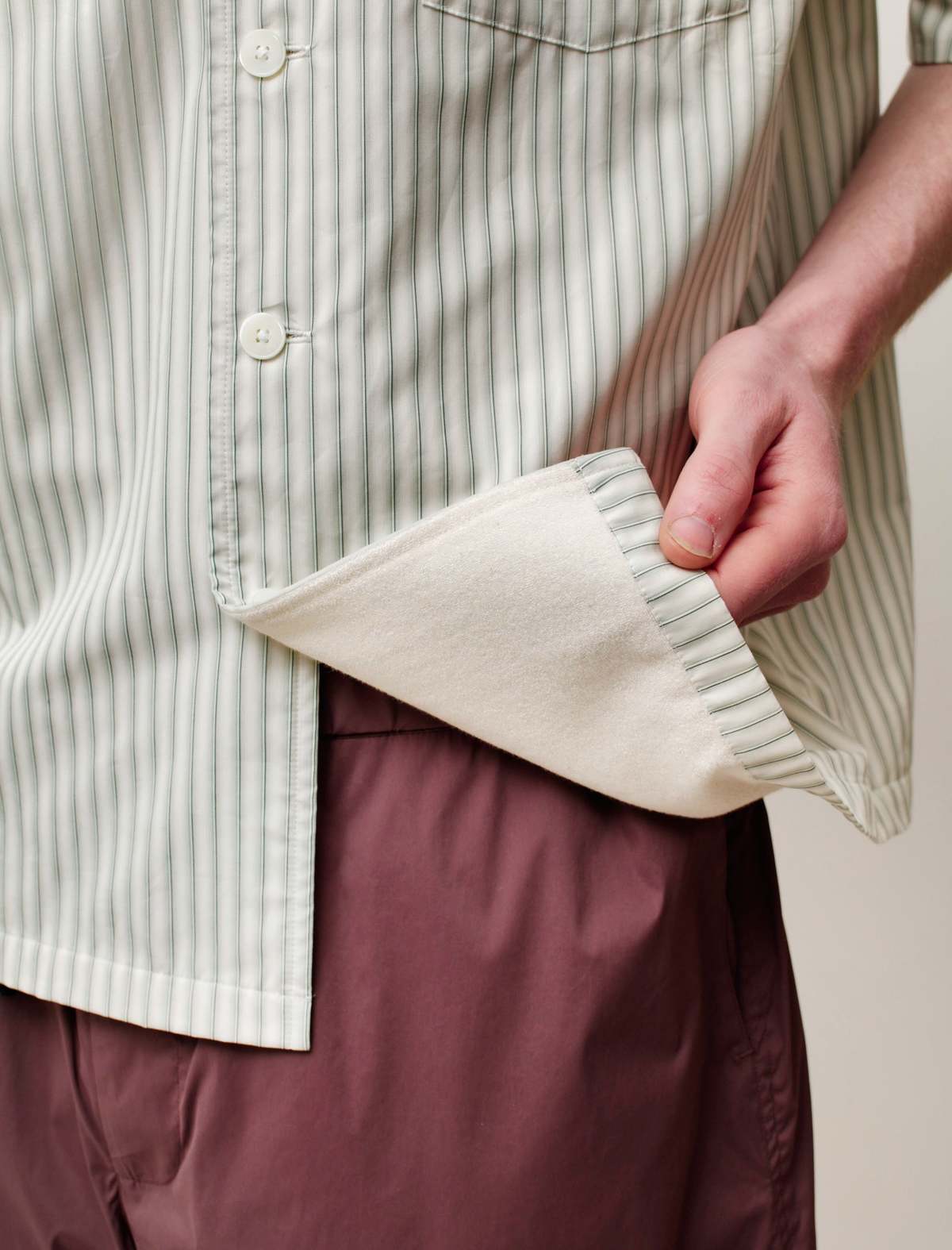 トップス AURALEE TERRY LINED FINX STRIPE SHIRTS Auralee Terry Lined Finx Stripe Shirt - White | Garmentory