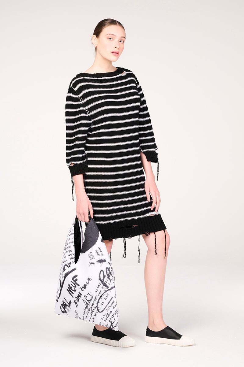 MM6 MAISON MARGIELA Distressed stripe knit dress - Black