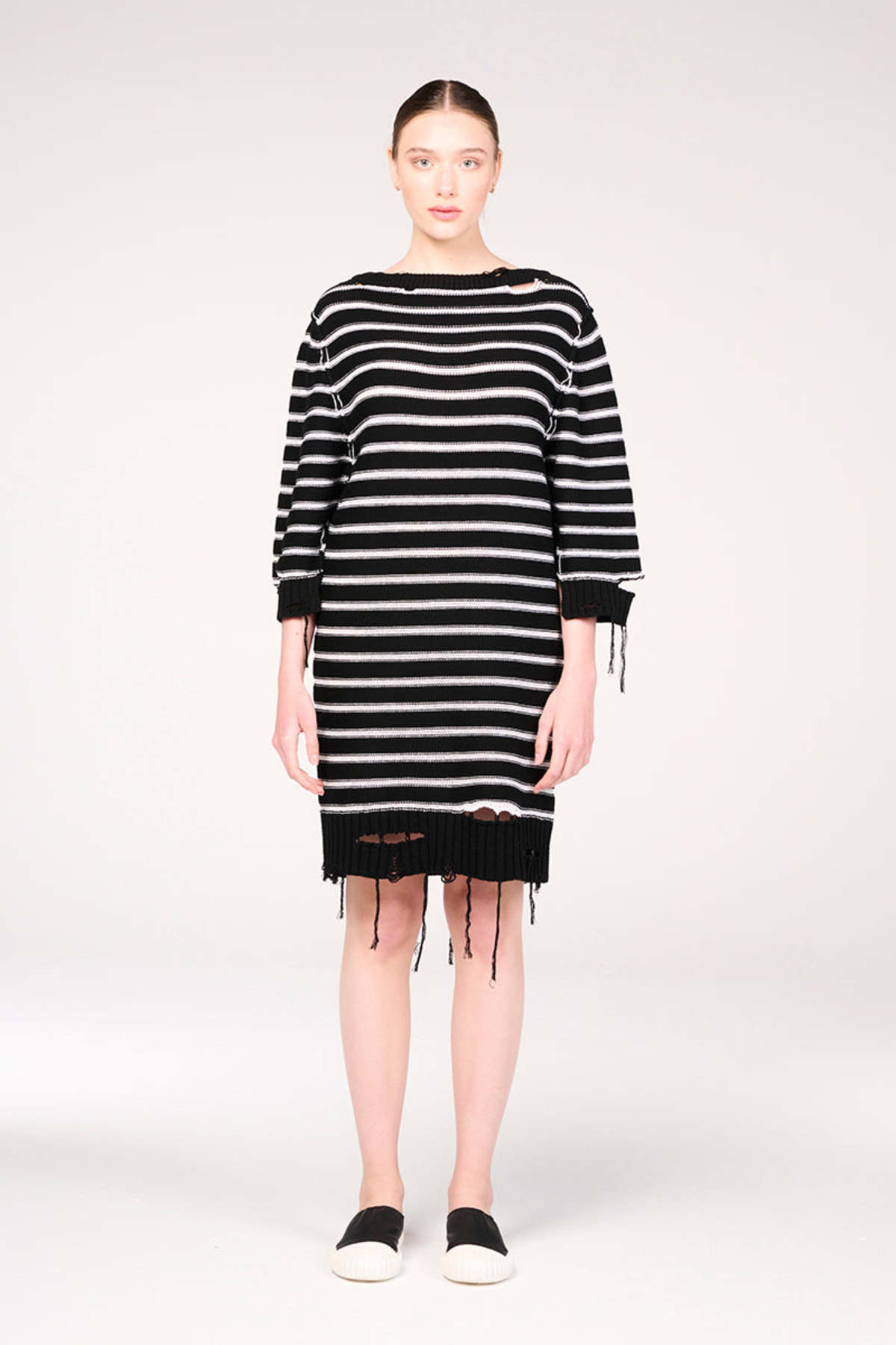 MM6◆22SS/Distressed knit dress/S/アクリル/BLK/無地/s52ct0703 MM6/22SS/Distressed knit dress/S/acrylic/BLK/plain/s52ct0703