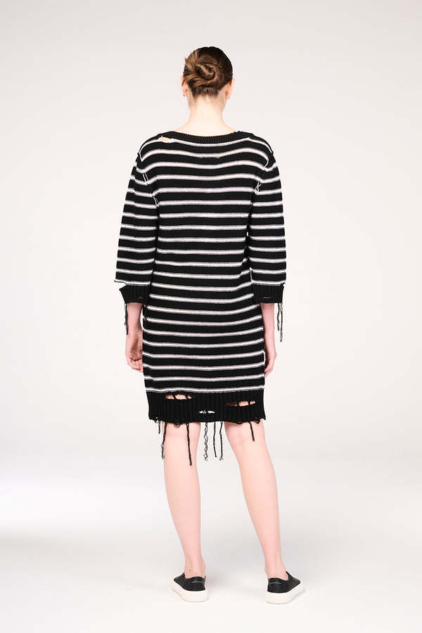 MM6 / stripes wool long sleeve medium dresses/長袖ワンピース/XS/ウール MM6 MAISON MARGIELA Distressed stripe knit dress - Black/White