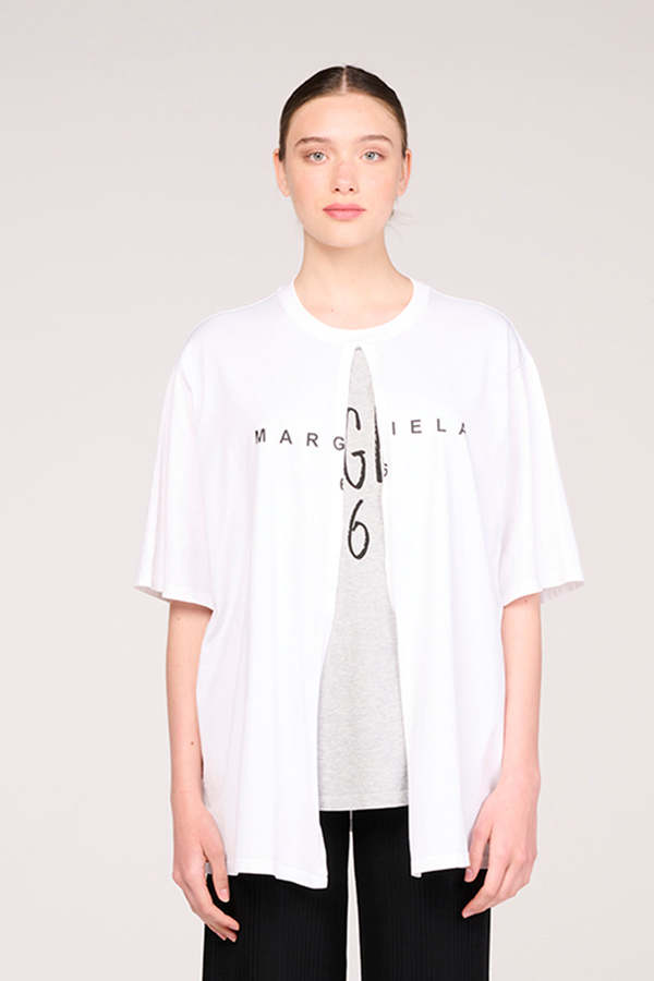 MM6 MAISON MARGIELA★素敵！pleated detail T-SHIRTS MM6 MAISON MARGIELA Split-detail T-shirt - White/Grey