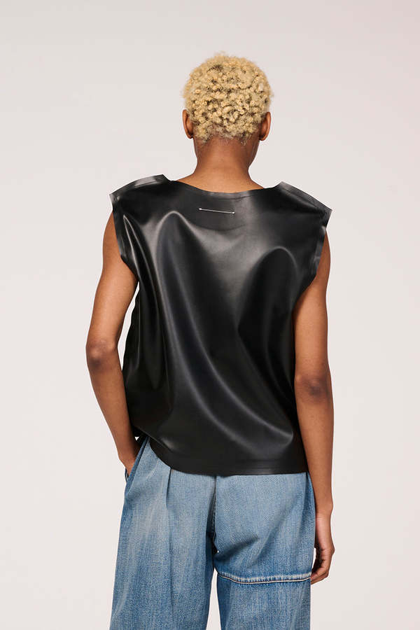 【関税込み】MM6 Maison Margiela ブラック レザー ベスト MM6 maison margiela faux leather vest