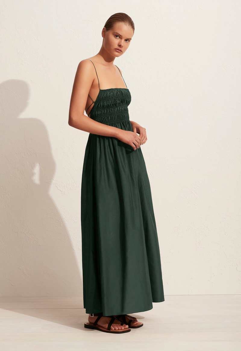 Matteau Shirred Lace Up Dress - Emerald