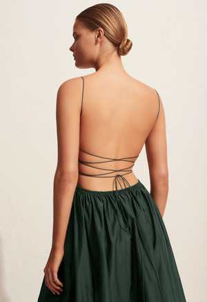 Matteau Shirred Lace Up Dress - Emerald