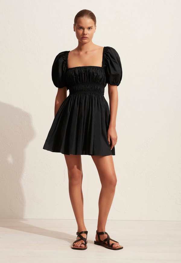 knee length dresses for ladies Umgee Boho Peasant Mini Dress with Balloon Sleeves – Hunter Green main image 1