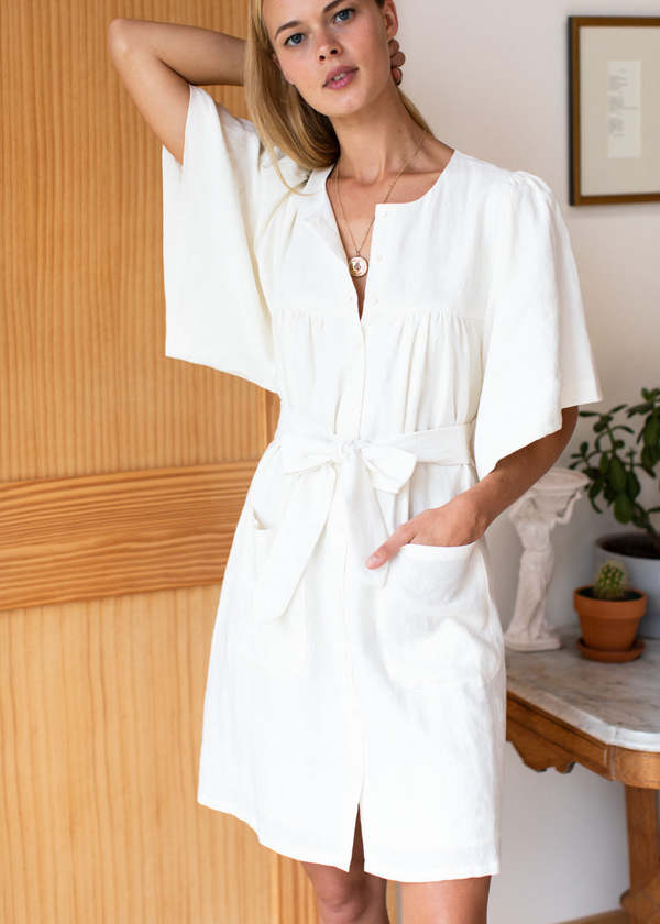 Emerson Fry Marion Linen Button Dress - Salt | Garmentory