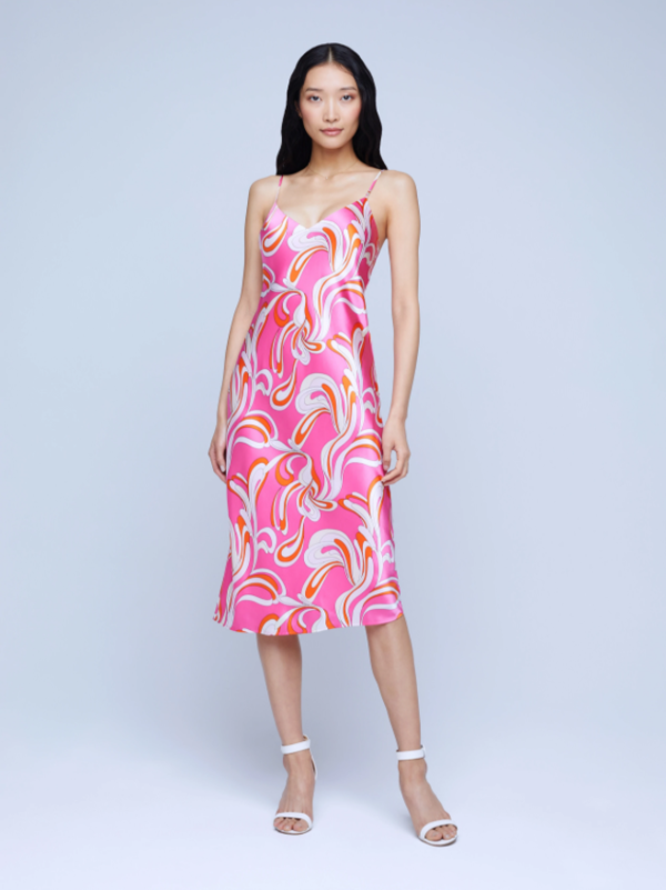 l'agence jodie silk slip dress L'Agence Jodie V-Neck Slip midi Dress | Diva Pink