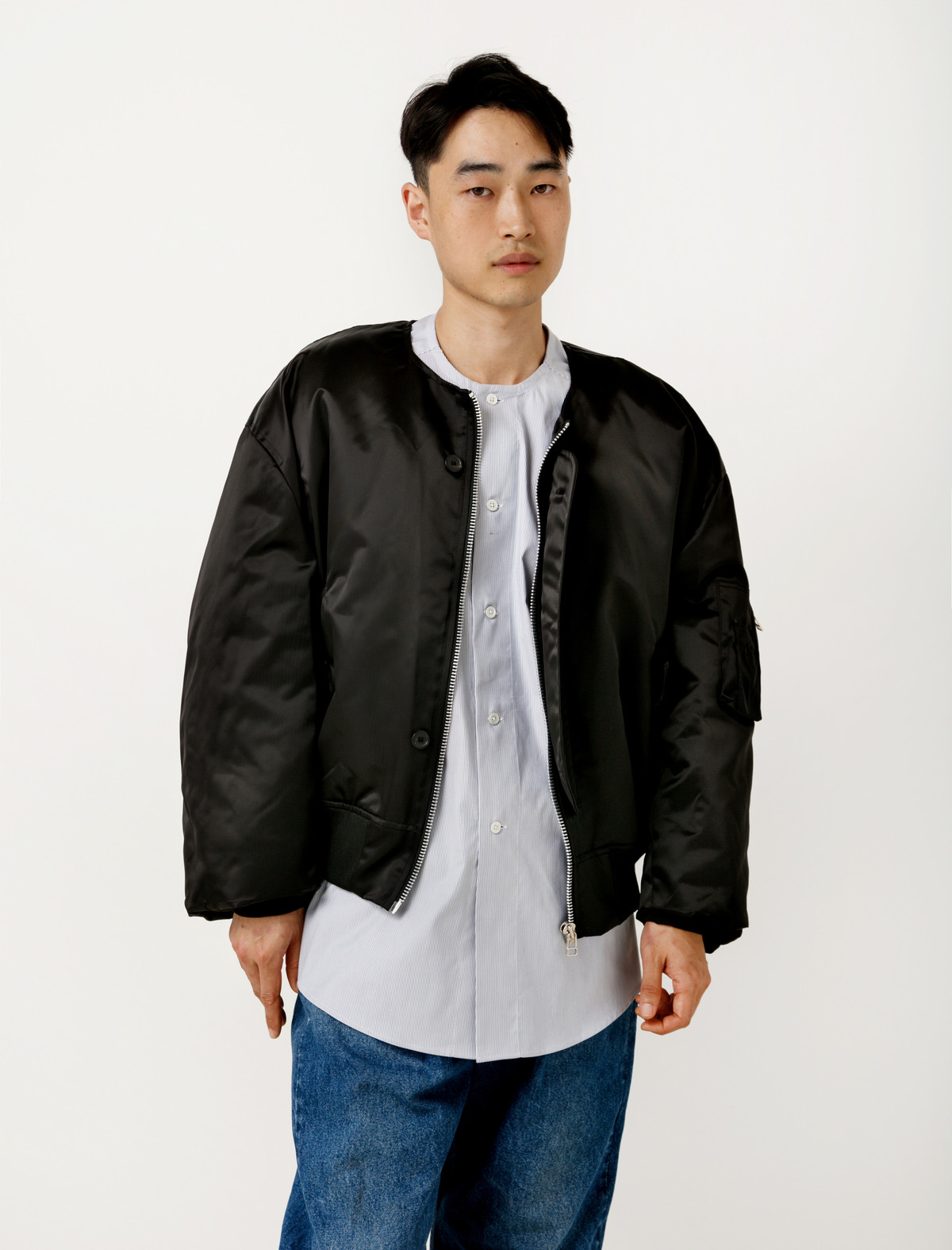 Hed Mayner Collarless Bomber - Black | Garmentory