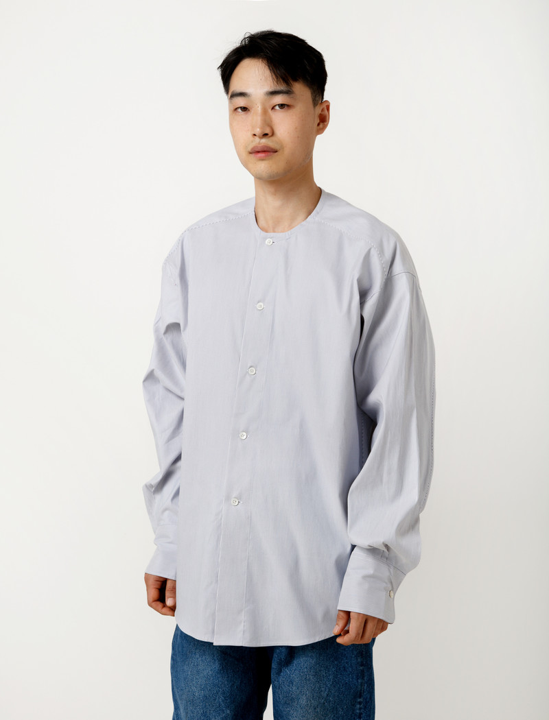 Hed Mayner Collarless Shirt Grey Pinstripe | Garmentory