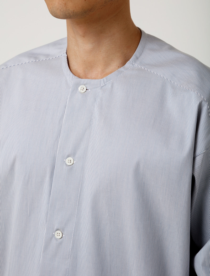 Hed Mayner Collarless Shirt Grey Pinstripe | Garmentory