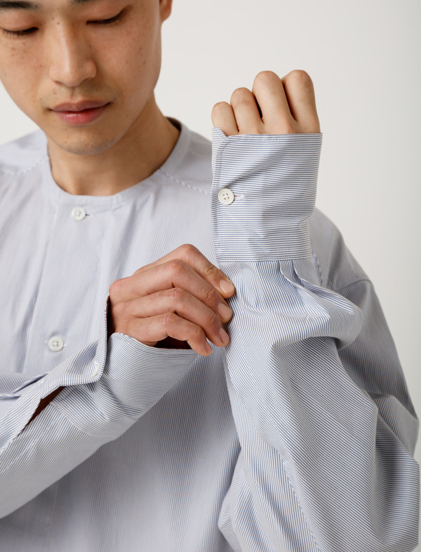 Hed Mayner Collarless Shirt Grey Pinstripe | Garmentory