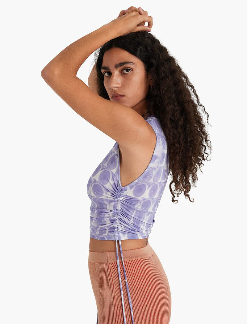 paloma wool フラワープリント ベアトップ ダークパープル DOMINGO-Asymmetric top with sheer jacquard flower – Paloma Wool