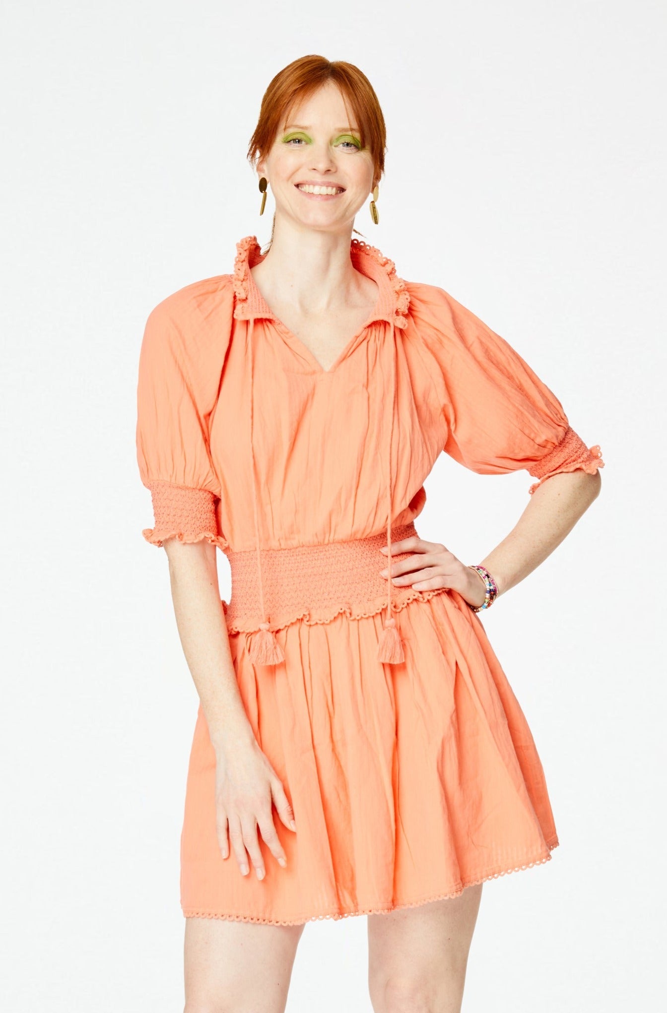 open lace back dress High Neck Top Fire Orange Seersucker  NeverAWallflower