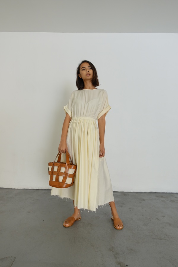 BLACK CRANE PLEATED DRESS - EGGSHELL | Garmentory