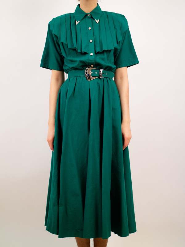 1980's Western Shirtdress With All The Fixings - Emerald Green | Garmentory 1980's Western Shirtdress With All The Fixings - Emerald Green | Garmentory