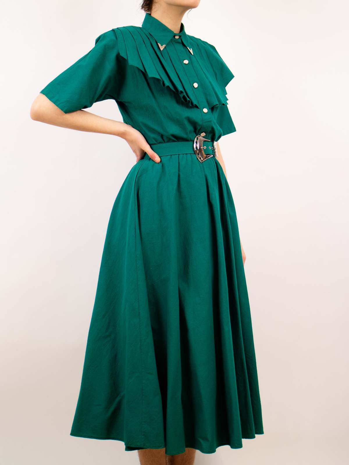 1980's Western Shirtdress With All The Fixings - Emerald Green | Garmentory