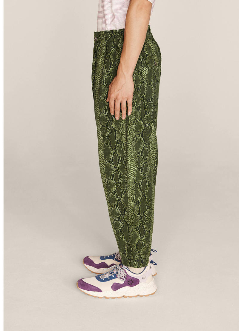 YMC Dum Dum Cotton Ripstop Snakeskin Print Trousers - Green