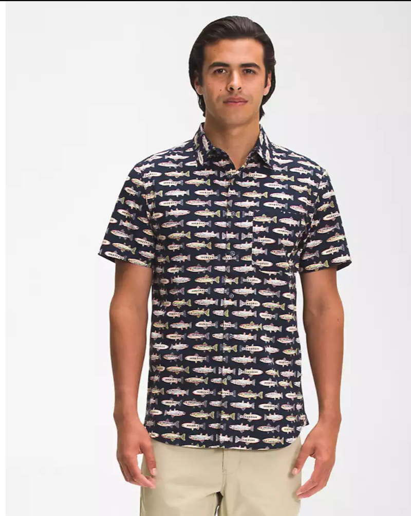 aviator navy fly reel print The North Face Men's Short Sleeve Baytrail Pattern Shirt - Aviator Navy Fly  Reel Print