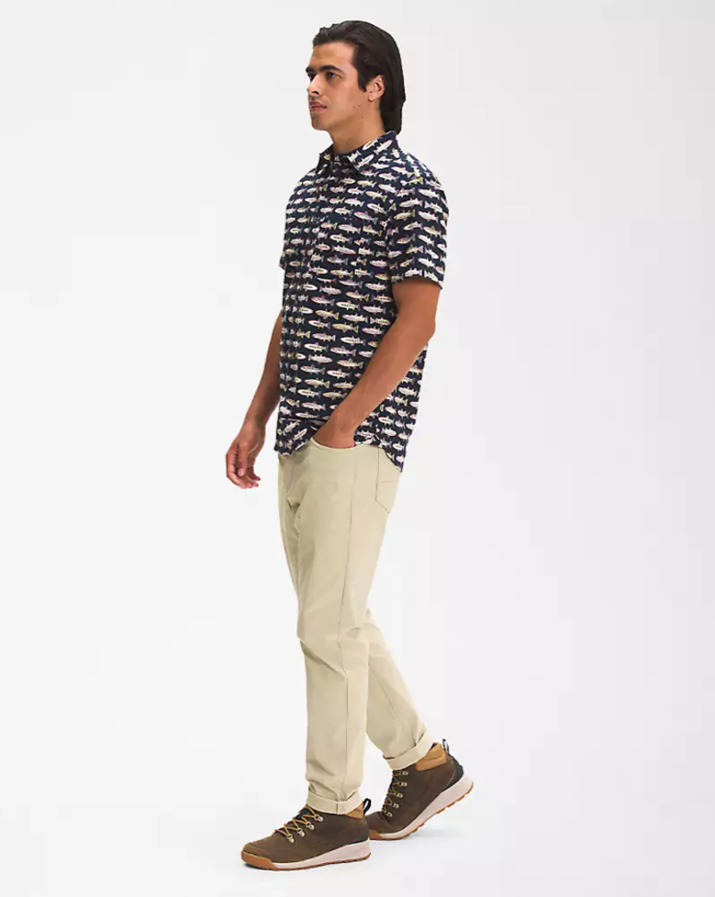 aviator navy fly reel print The North Face Men's Short Sleeve Baytrail Pattern Shirt - Aviator Navy Fly  Reel Print