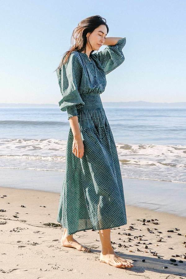 Apiece Apart La Ventura Maxi Dress - Mini Gingham Green | Garmentory