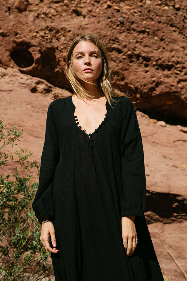 Natalie Martin Fiore Maxi Cotton Dress - Black | Garmentory