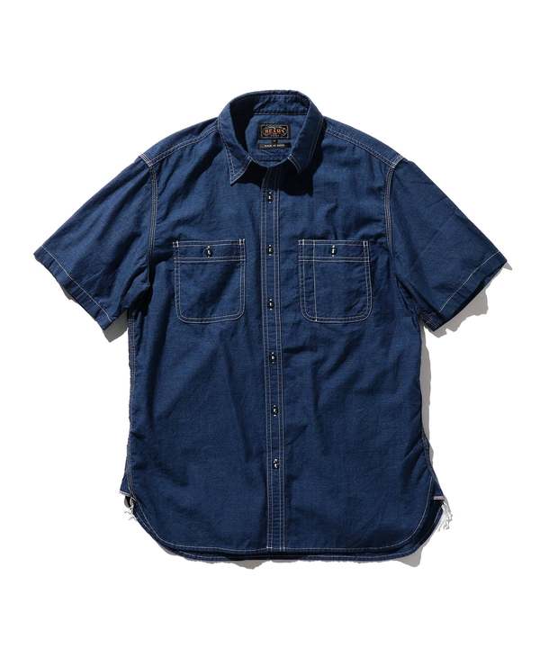 Beams Plus WORK Short Sleeve Shirt - Indigo Chambray Indigo