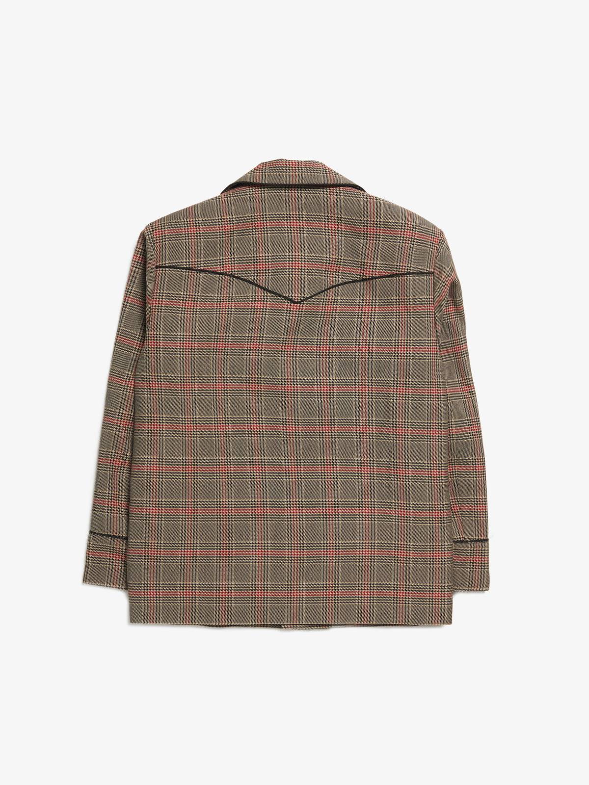 Dries Van Noten Collar Embossed Jacket - Beige/Red Checked Floral 