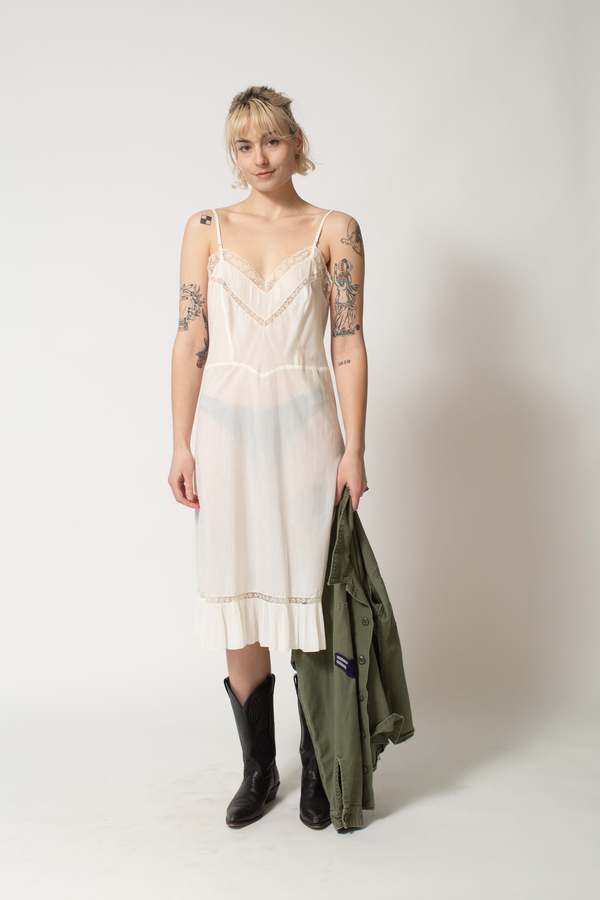 chinese dress ladies White Lace Panel Slip Dress Free Shipping