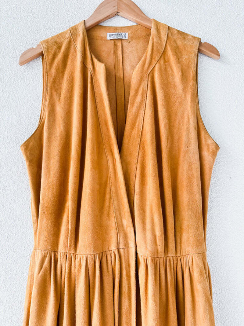 VINTAGE Deep Lake CALVIN KLEIN APRICOT SUEDE DRESS